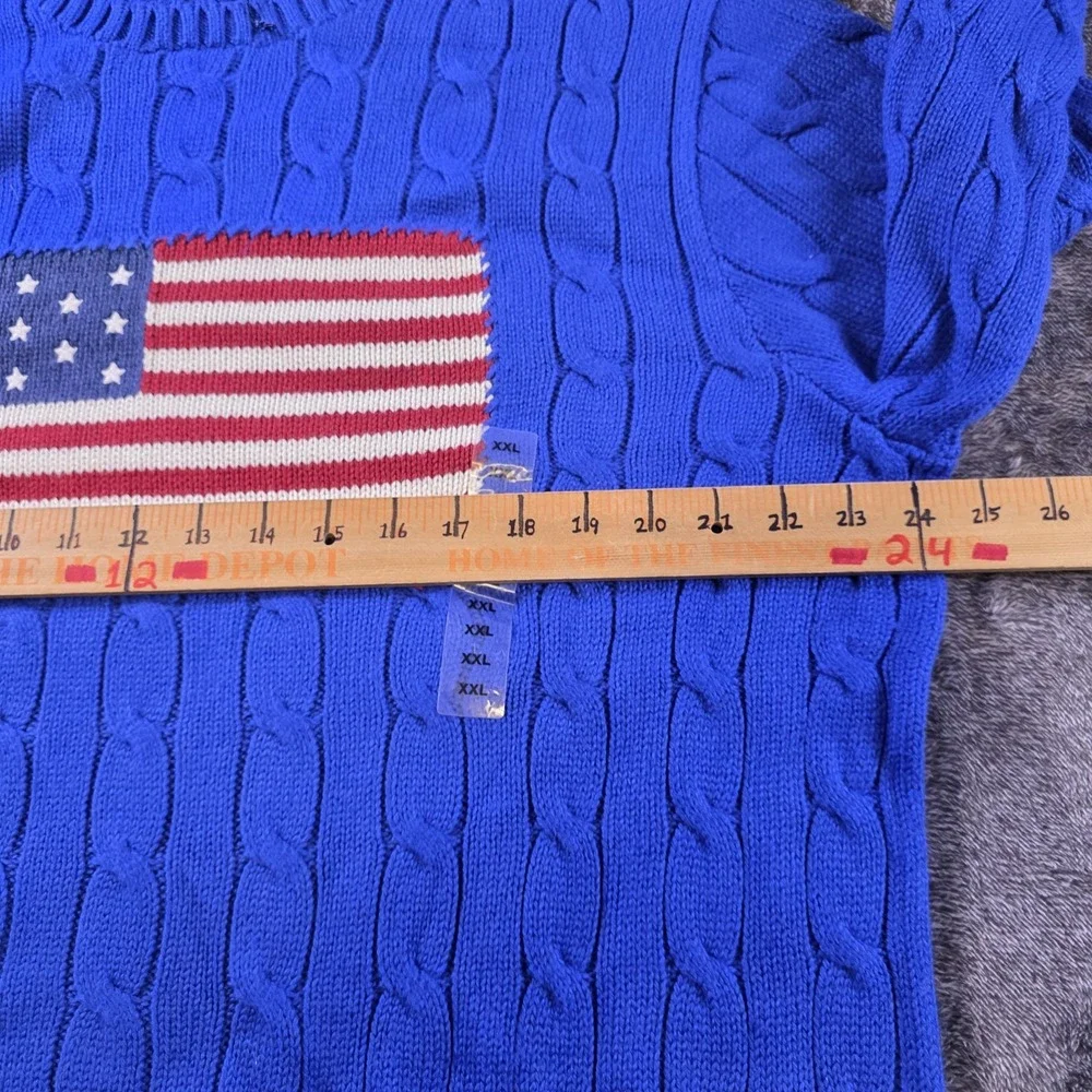 Polo Ralph Lauren Cable Knit Iconic USA Flag Sweater Mens XXL Blue Patriotic